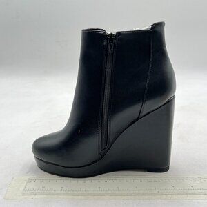 Black Women Pointed Toe Wedge High Heel Ankle Boots Side Zippper Dress Booties